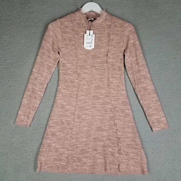NEW Zara Dress Girl's 13-14 Pink Ribbed Mock Neck Stretch Fall Autumn Casual - Picture 1 of 9